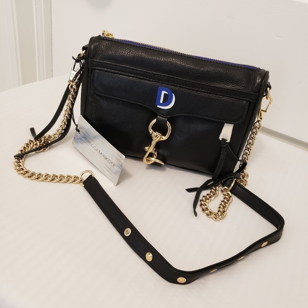 NWT REBECCA MINKOFF Black Mini Mac Monogram "D" Leather Bag Ret. $200